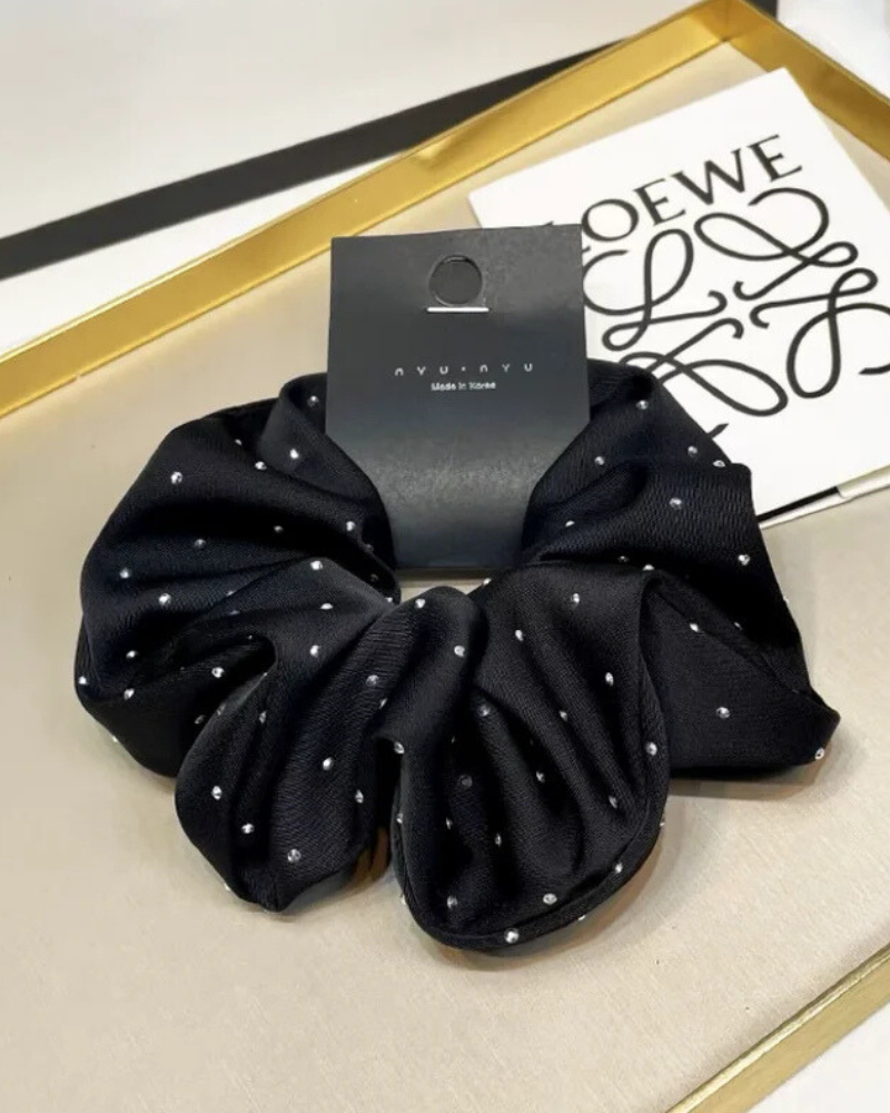 Czarny Frotka do włosów scrunchie z połyskującymi drobinkami