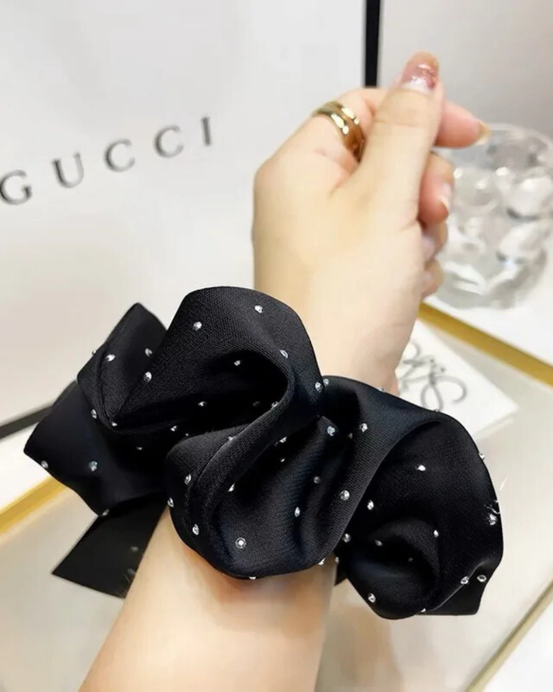 Czarny Frotka do włosów scrunchie z połyskującymi drobinkami