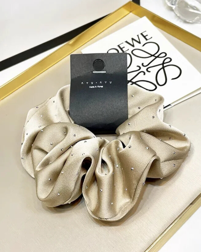 Beżowy Frotka do włosów scrunchie z połyskującymi drobinkami