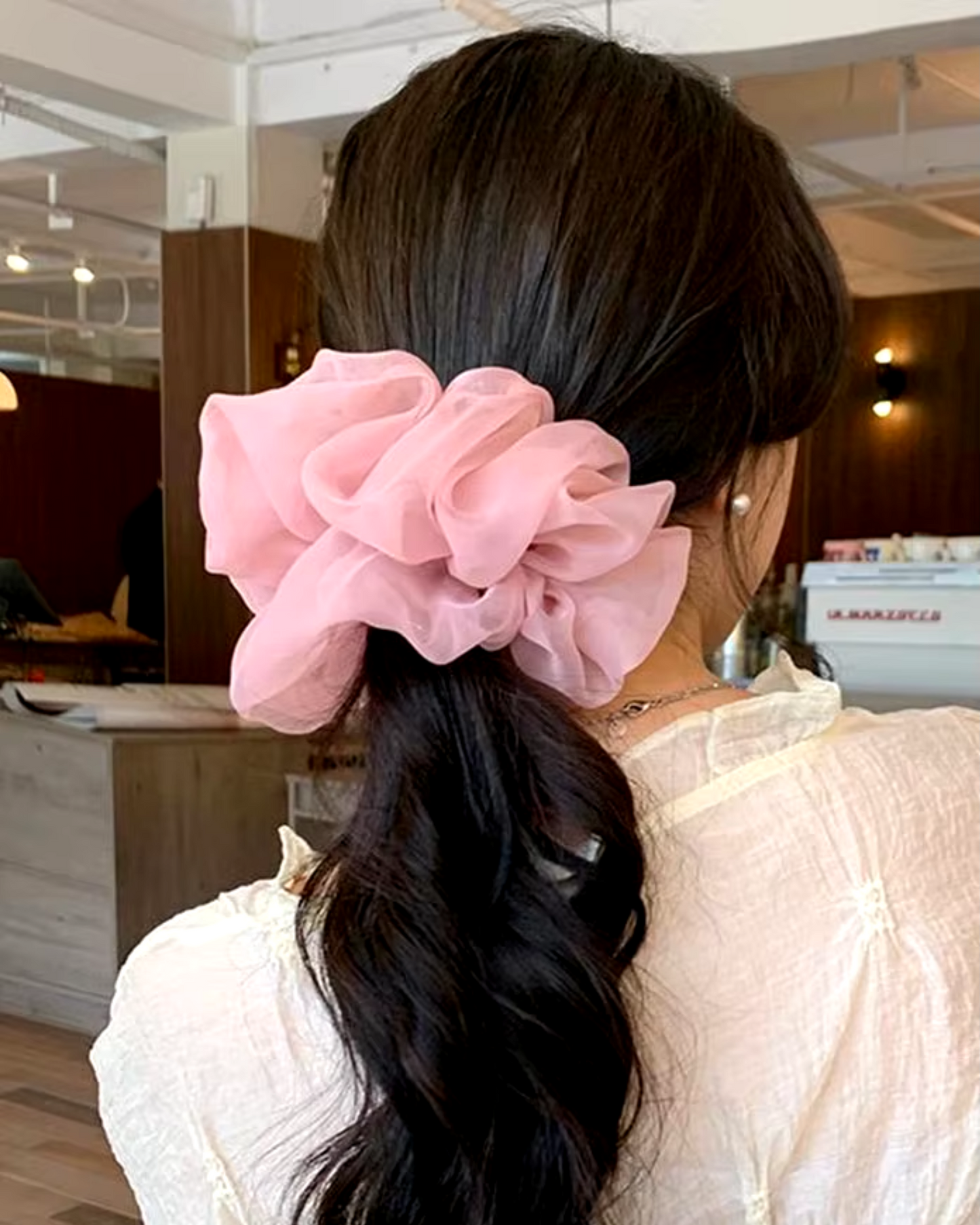 Różowy Szyfonowa gumka do włosów scrunchie