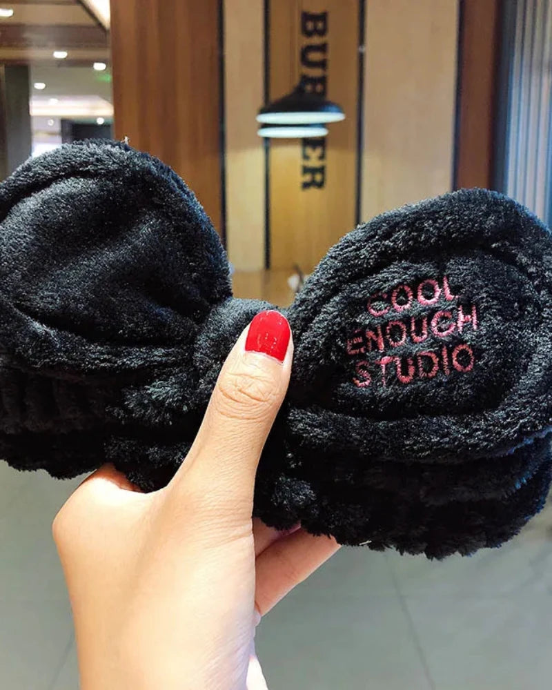 Czarny Puchata opaska na głowę z kokardką Cool Enough