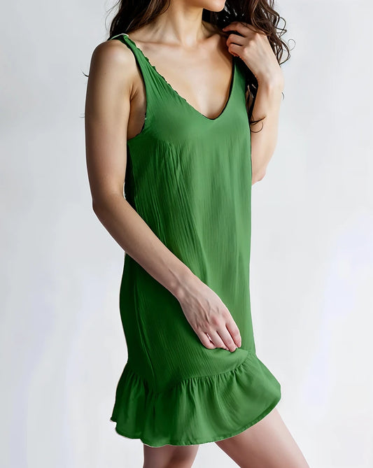 Krótka koszula nocna na ramiączkach z falbanką