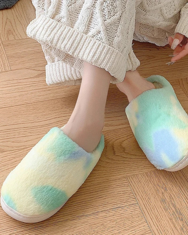 Zielony Puchate kapcie Tie Dye