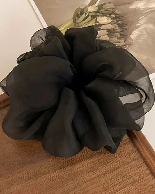 Czarny Szyfonowa gumka do włosów scrunchie