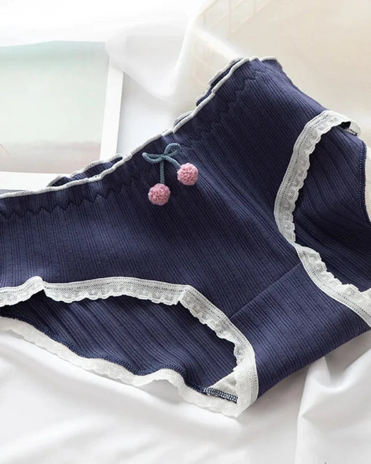 Granatowy Majtki figi prążkowane z ozdobną kokardką