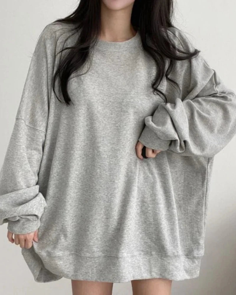 Szary Luźna jednolita bluza oversize