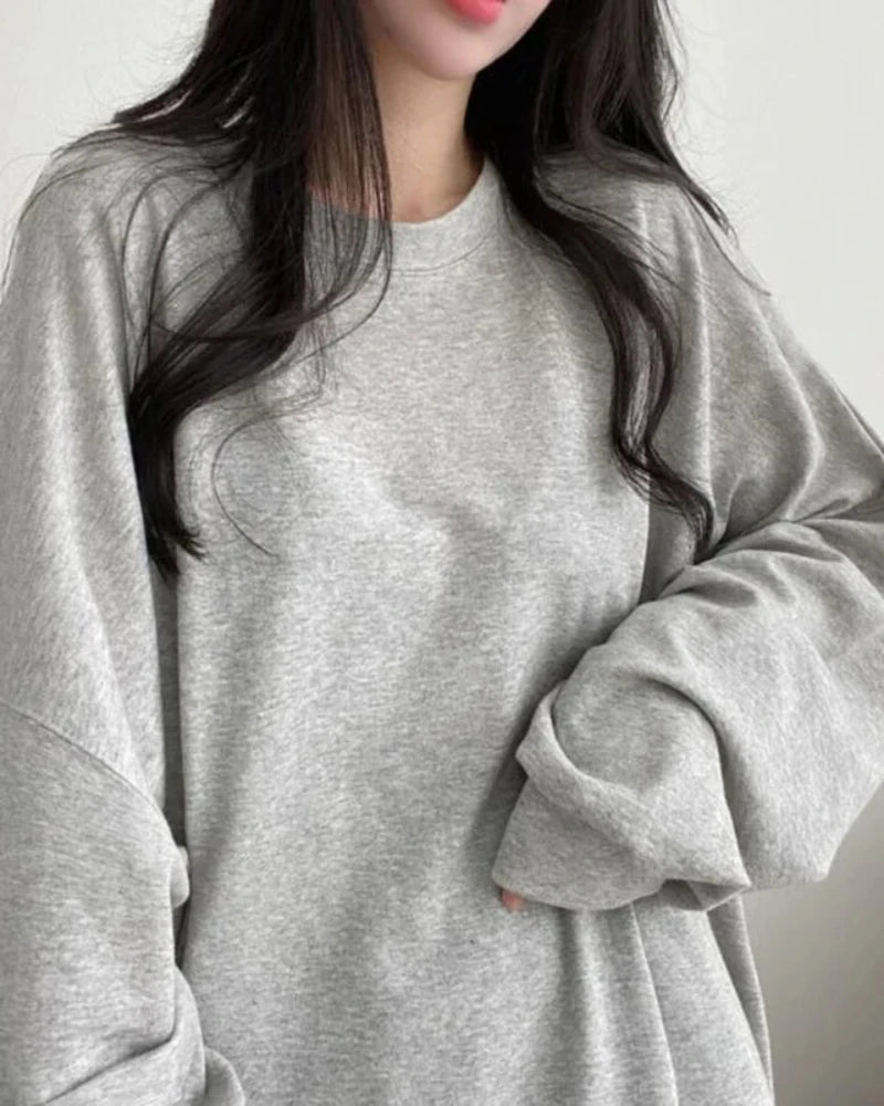 Szary Luźna jednolita bluza oversize