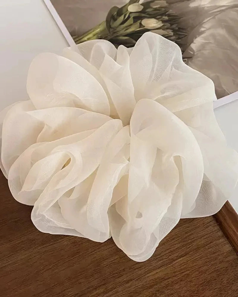 Biały Szyfonowa gumka do włosów scrunchie