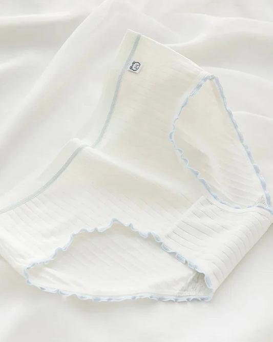 Biały Prążkowane majtki figi z ozdobną falbanką