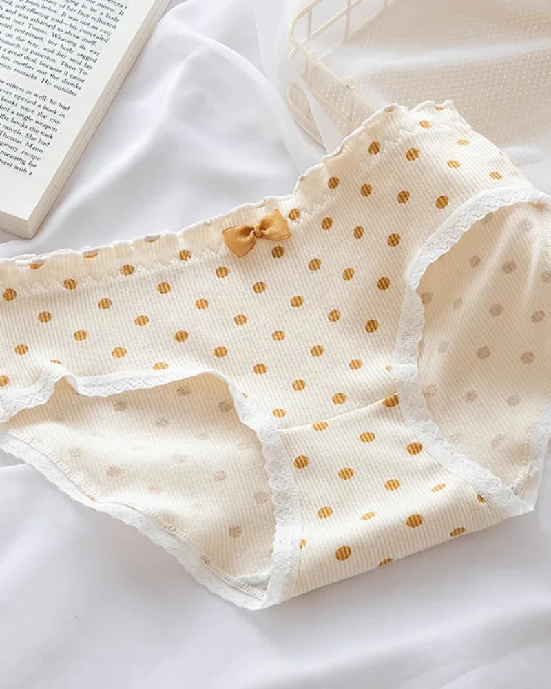 Żółty Majtki figi prążkowane z ozdobną kokardką