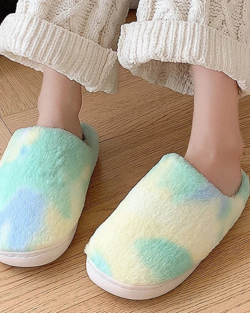 Zielony Puchate kapcie Tie Dye