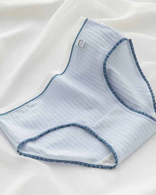 Niebieski Prążkowane majtki figi z ozdobną falbanką