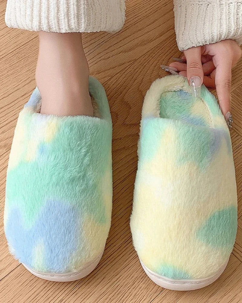 Zielony Puchate kapcie Tie Dye