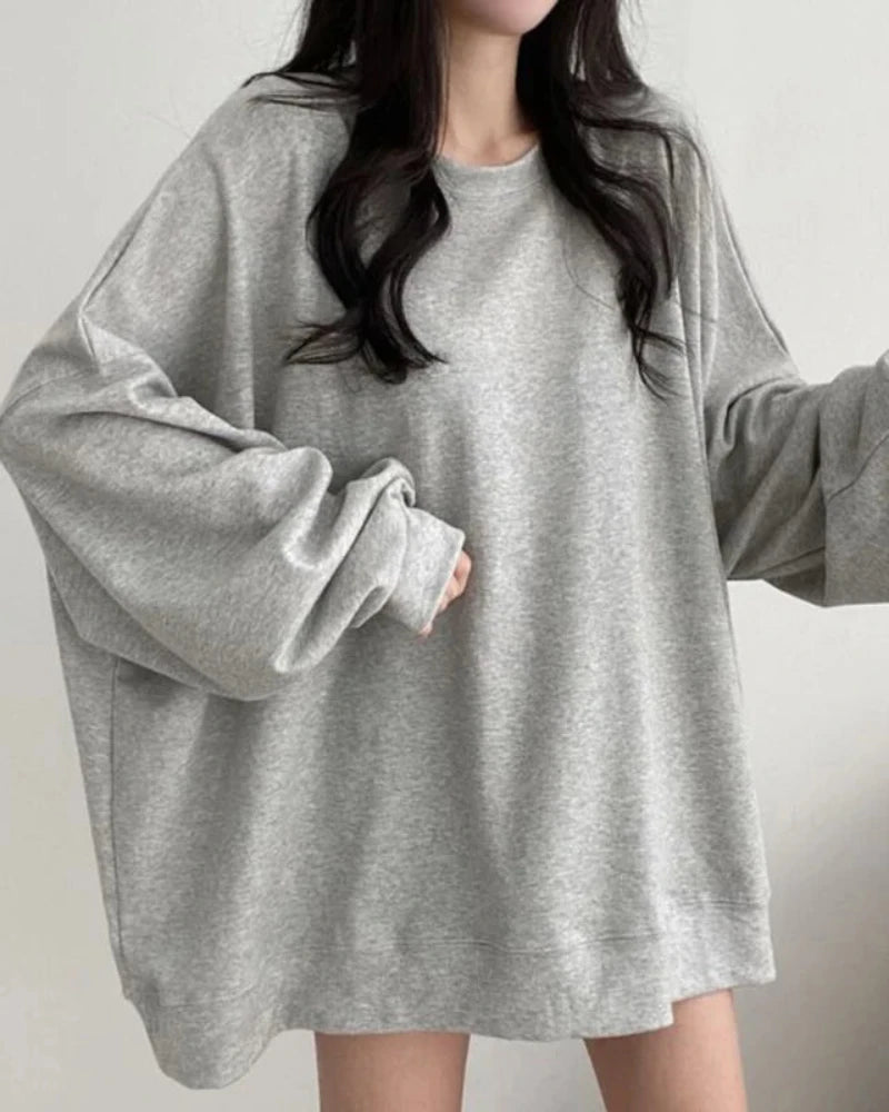 Szary Luźna jednolita bluza oversize