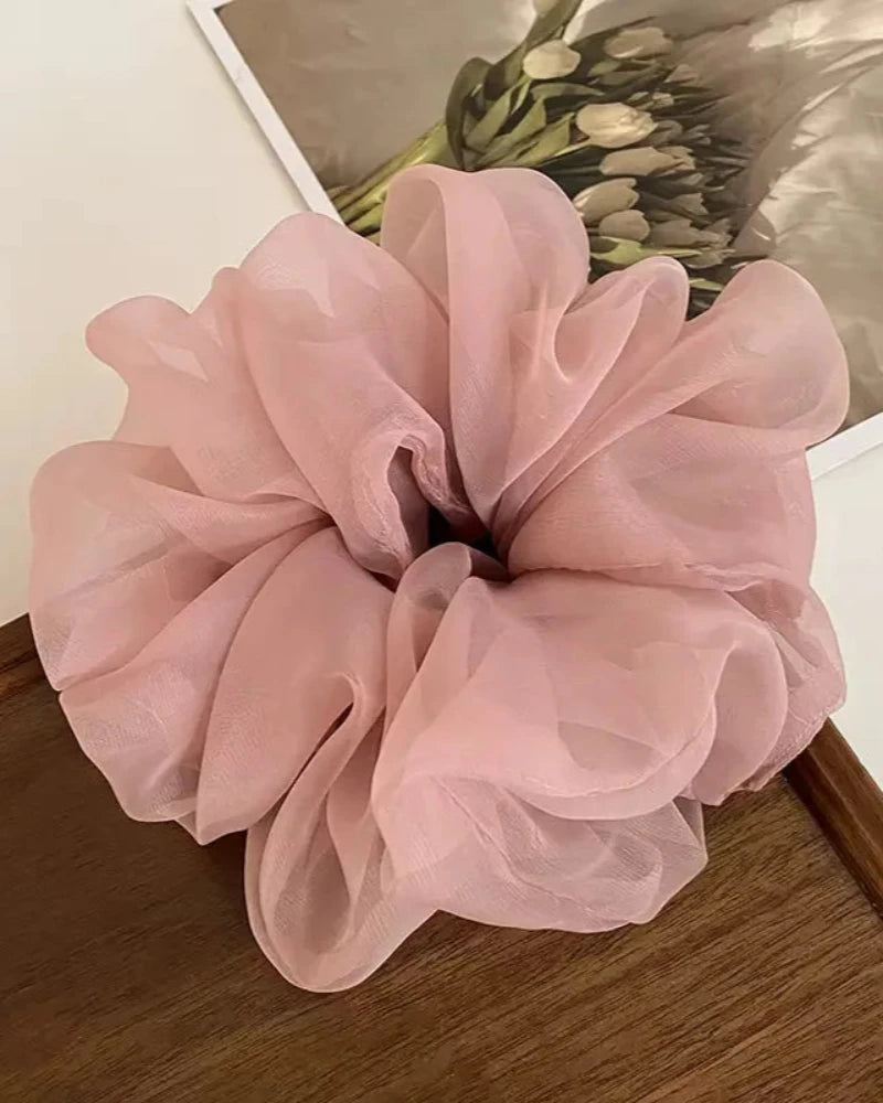 Różowy Szyfonowa gumka do włosów scrunchie