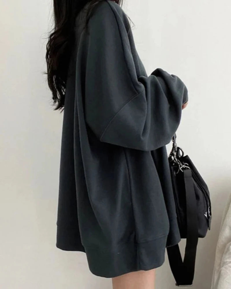 Czarny Luźna jednolita bluza oversize