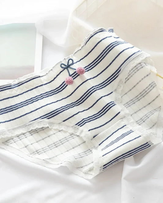 Biało-niebieski Majtki figi prążkowane z ozdobną kokardką