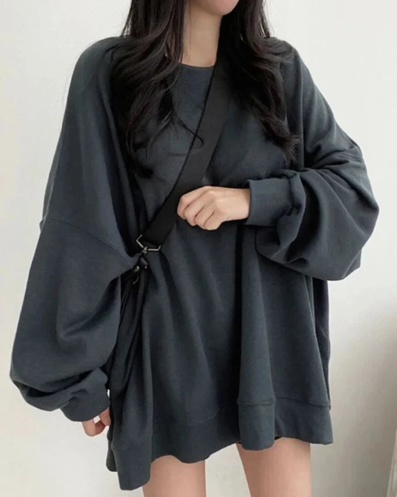 Czarny Luźna jednolita bluza oversize