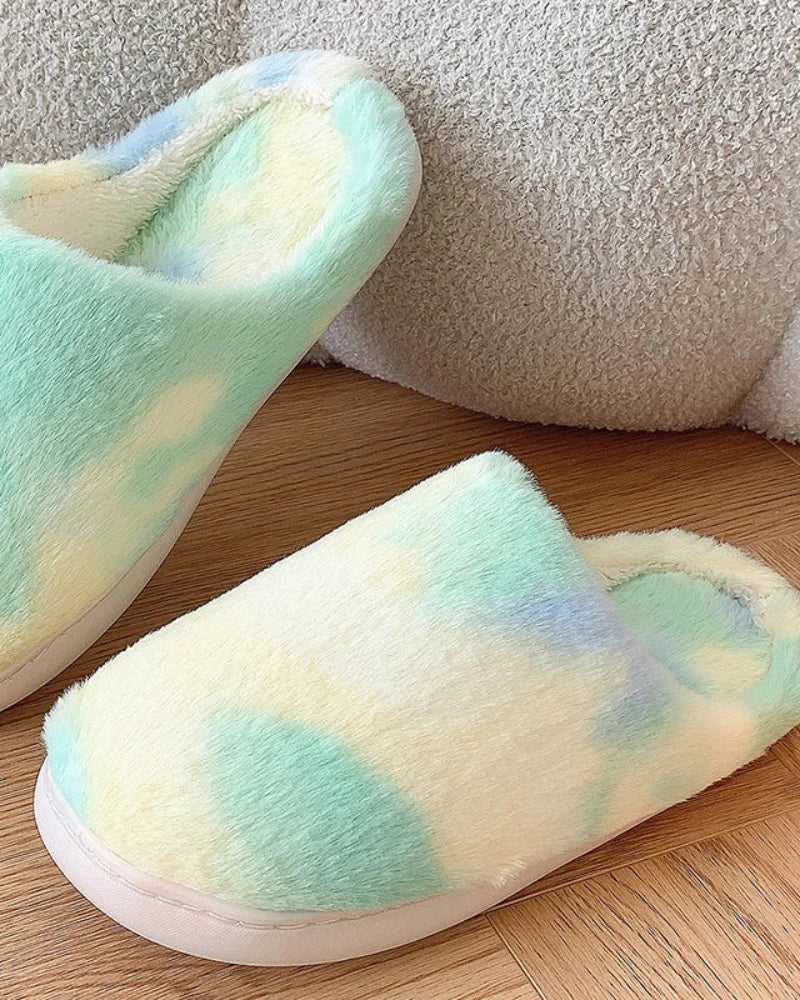 Zielony Puchate kapcie Tie Dye