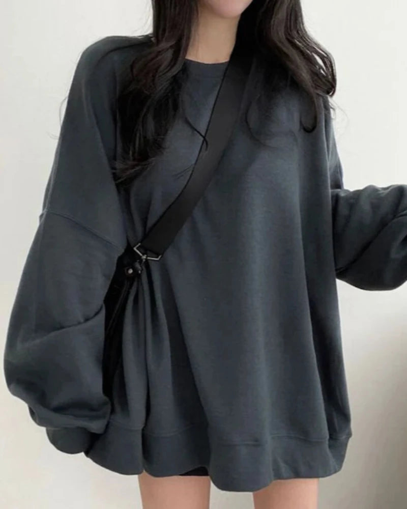 Czarny Luźna jednolita bluza oversize