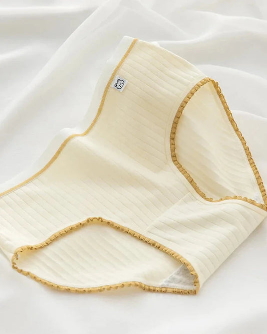 Żółty Prążkowane majtki figi z ozdobną falbanką