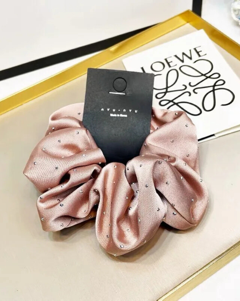 Różowy Frotka do włosów scrunchie z połyskującymi drobinkami