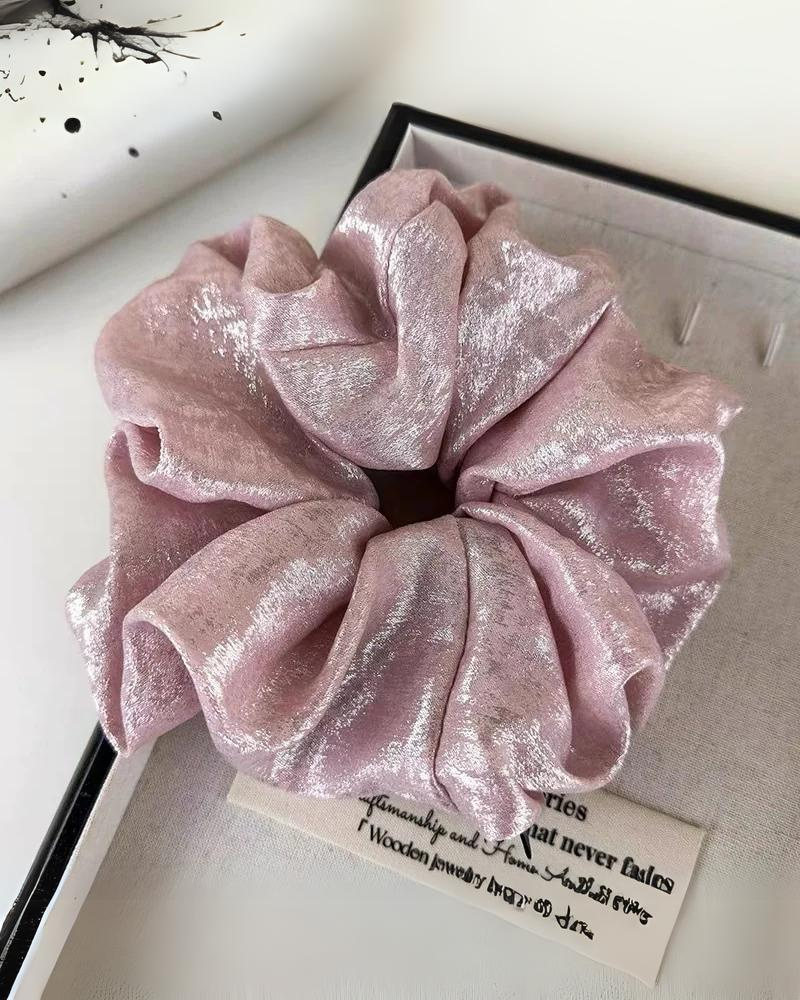 Różowy Frotka do włosów scrunchie połyskująca