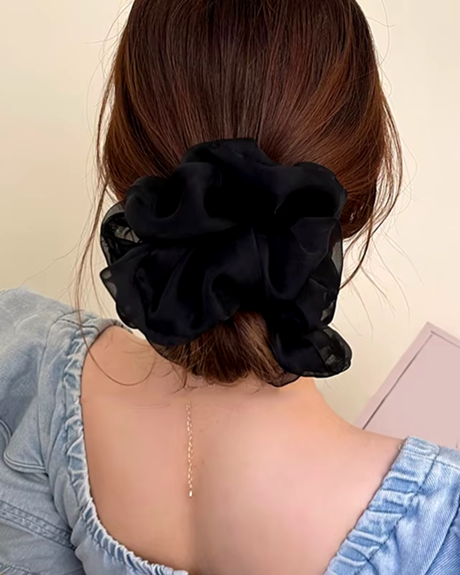Czarny Szyfonowa gumka do włosów scrunchie