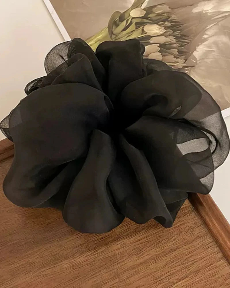 Czarny Szyfonowa gumka do włosów scrunchie