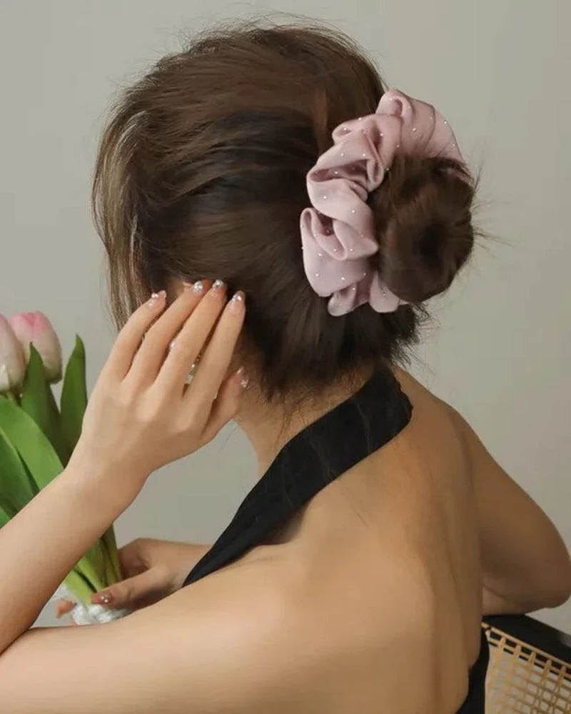 Różowy Frotka do włosów scrunchie z połyskującymi drobinkami