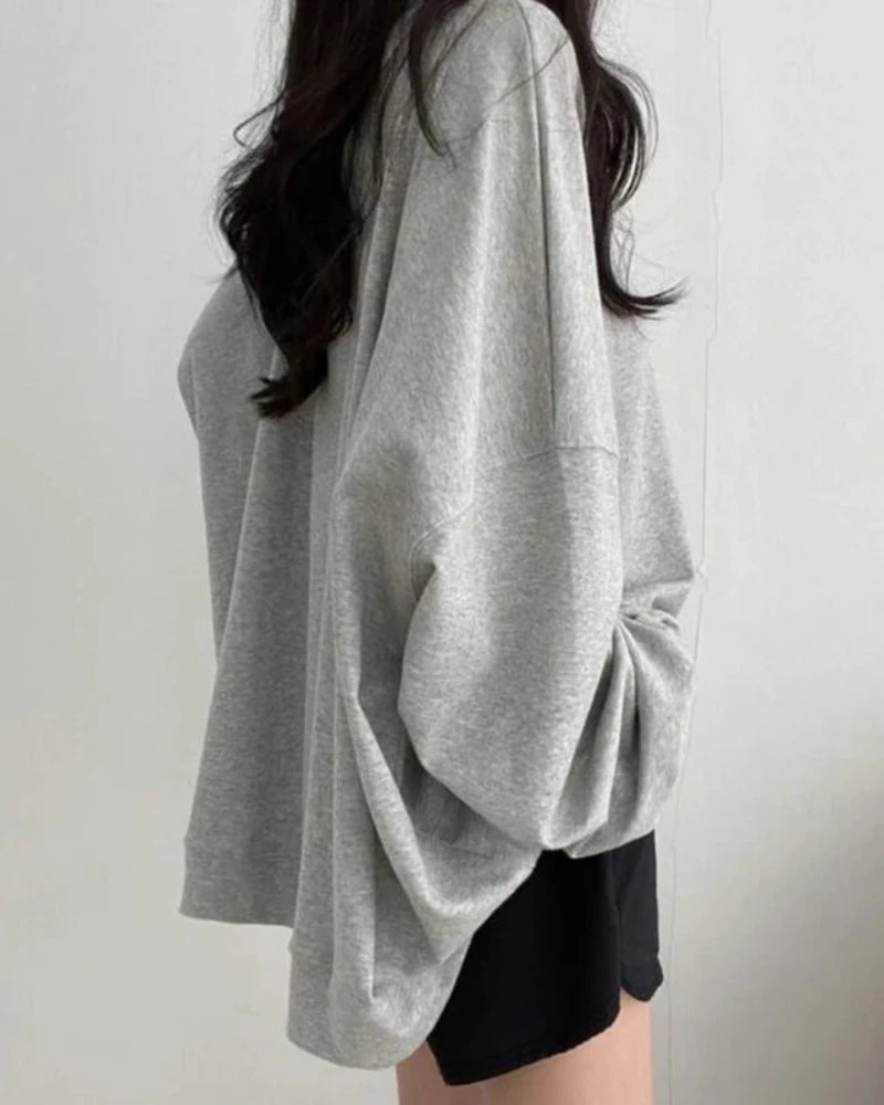 Szary Luźna jednolita bluza oversize